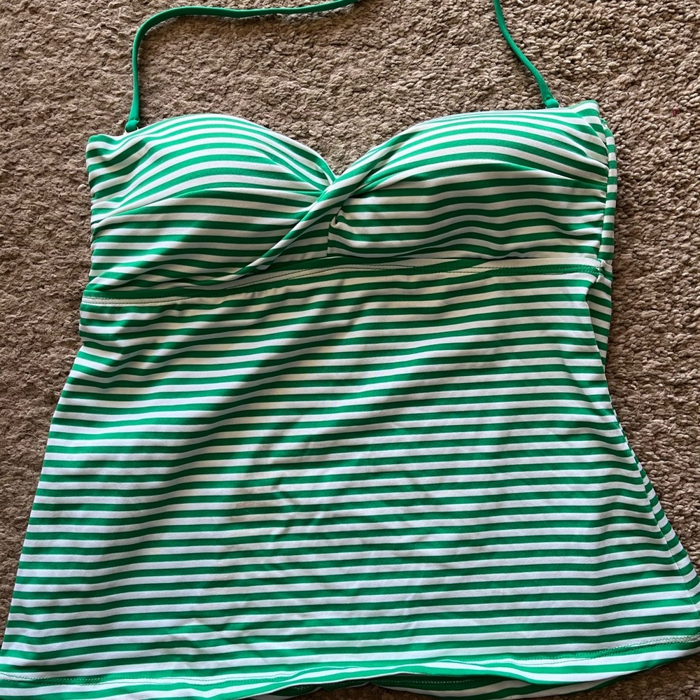 Mossimo green and white striped tankini top
